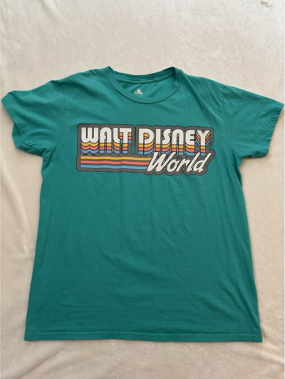 Walt Disney World Theme Park Retro Logo Graphic T Shirt Mens Size Medium Teal